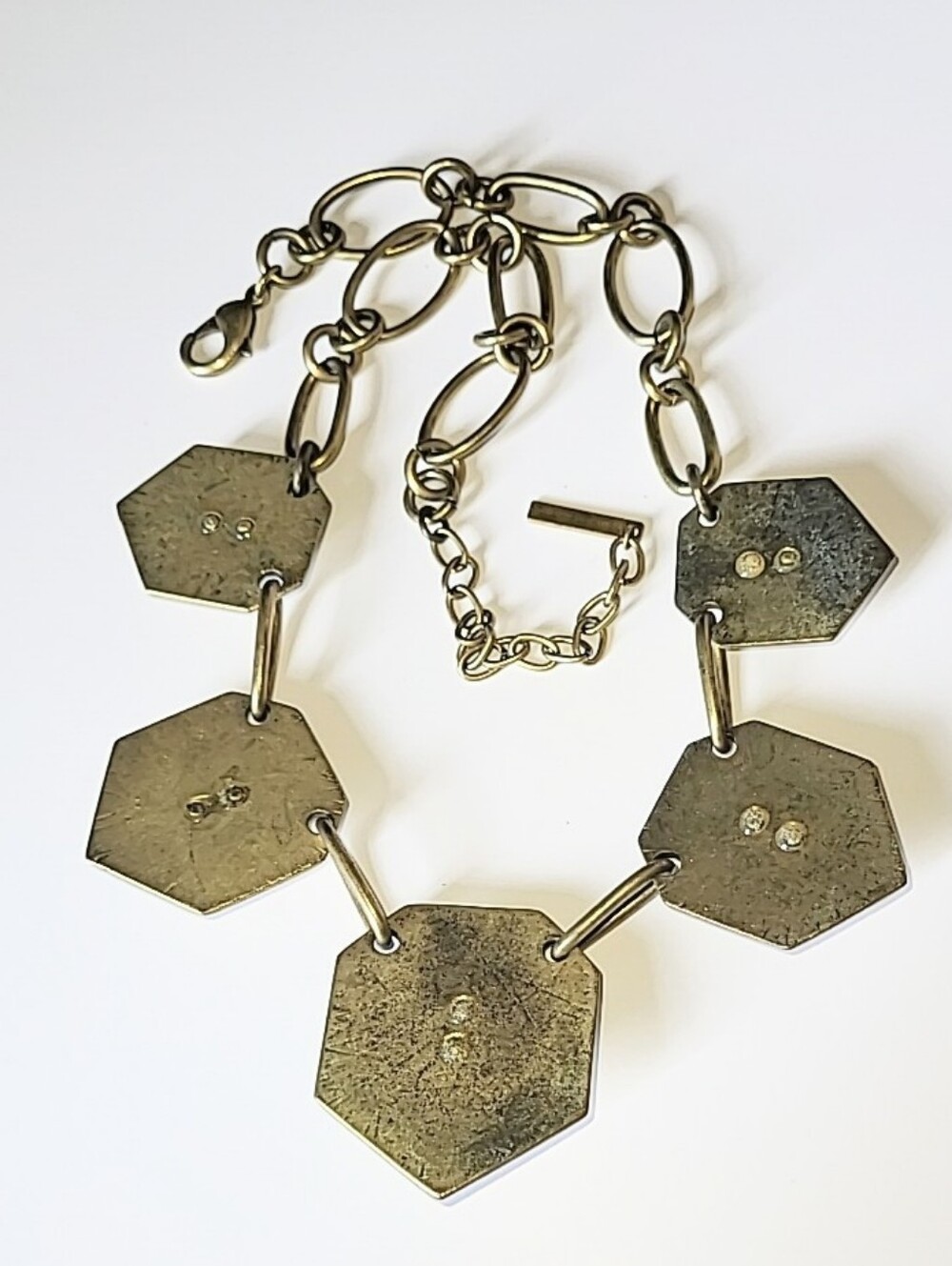 Mythologie Statement Necklace with Teal, Blue & Green Stones In Antiqued Gold - Picture 4 of 9